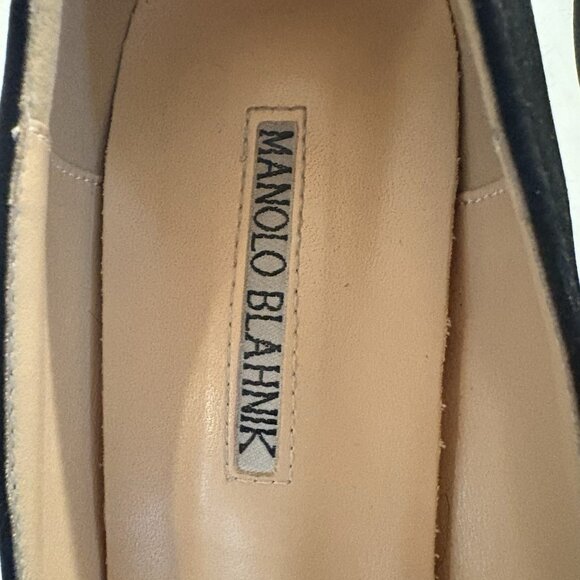 Manolo Blahnik HANGISI Black Satin Jewel Buckle Pumps Heels - Picture 5 of 16